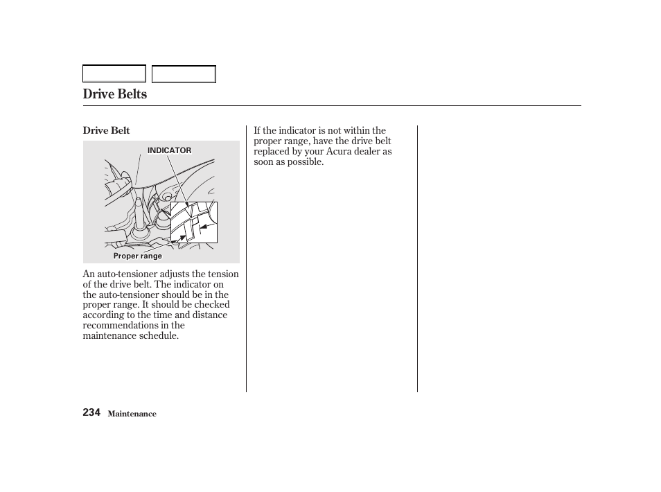 Drive belts | Acura 2002 RSX - Owner's Manual User Manual | Page 237 / 320