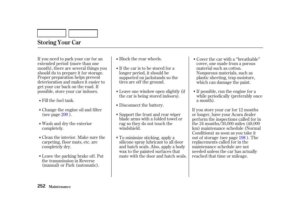 Storing your car | Acura 2002 RSX - Owner's Manual User Manual | Page 255 / 320