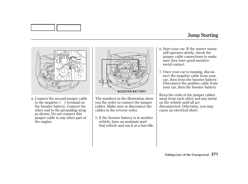 Jump starting | Acura 2002 RSX - Owner's Manual User Manual | Page 274 / 320