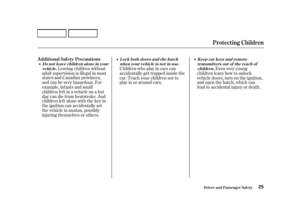 Protecting children | Acura 2002 RSX - Owner's Manual User Manual | Page 28 / 320