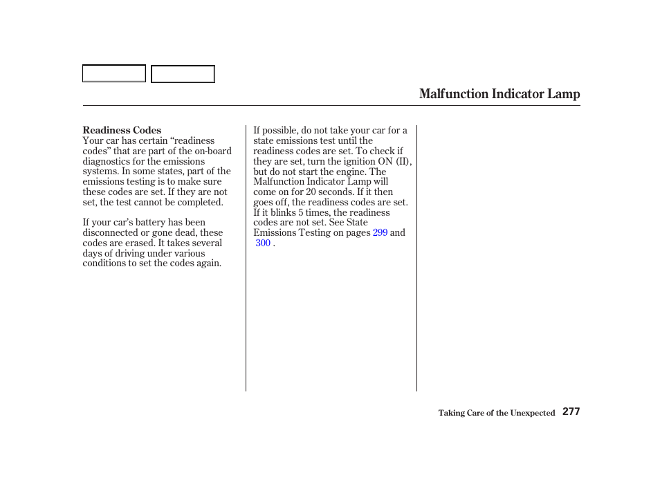 Malfunction indicator lamp | Acura 2002 RSX - Owner's Manual User Manual | Page 280 / 320