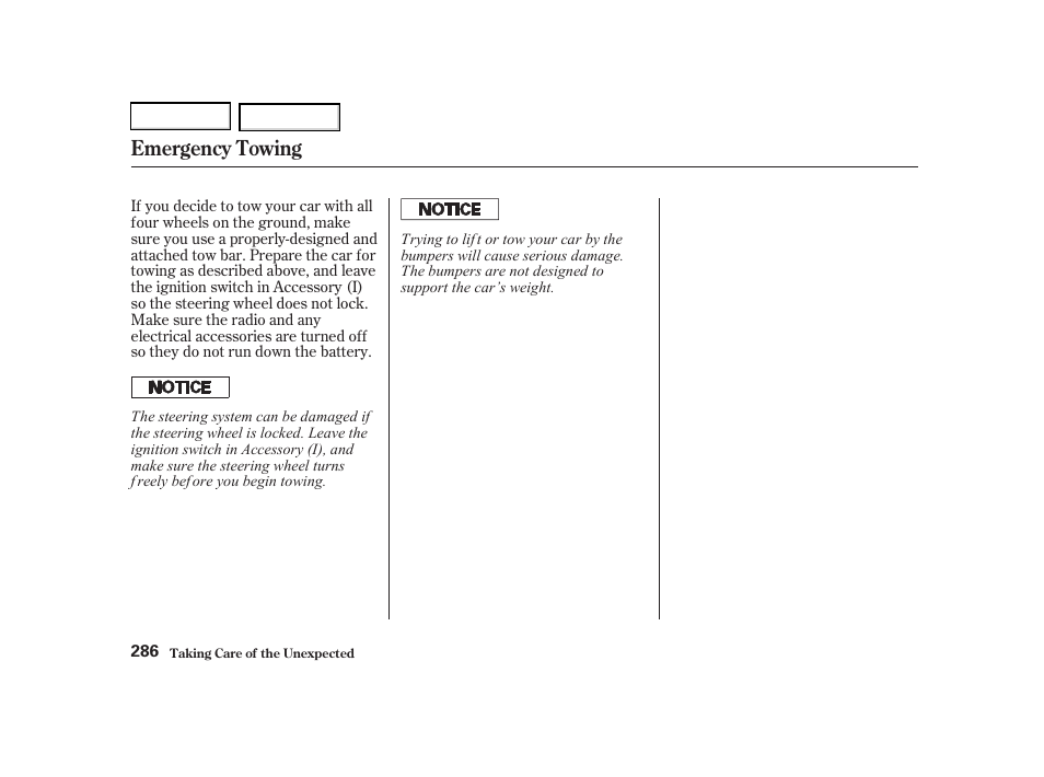 Emergency towing | Acura 2002 RSX - Owner's Manual User Manual | Page 289 / 320