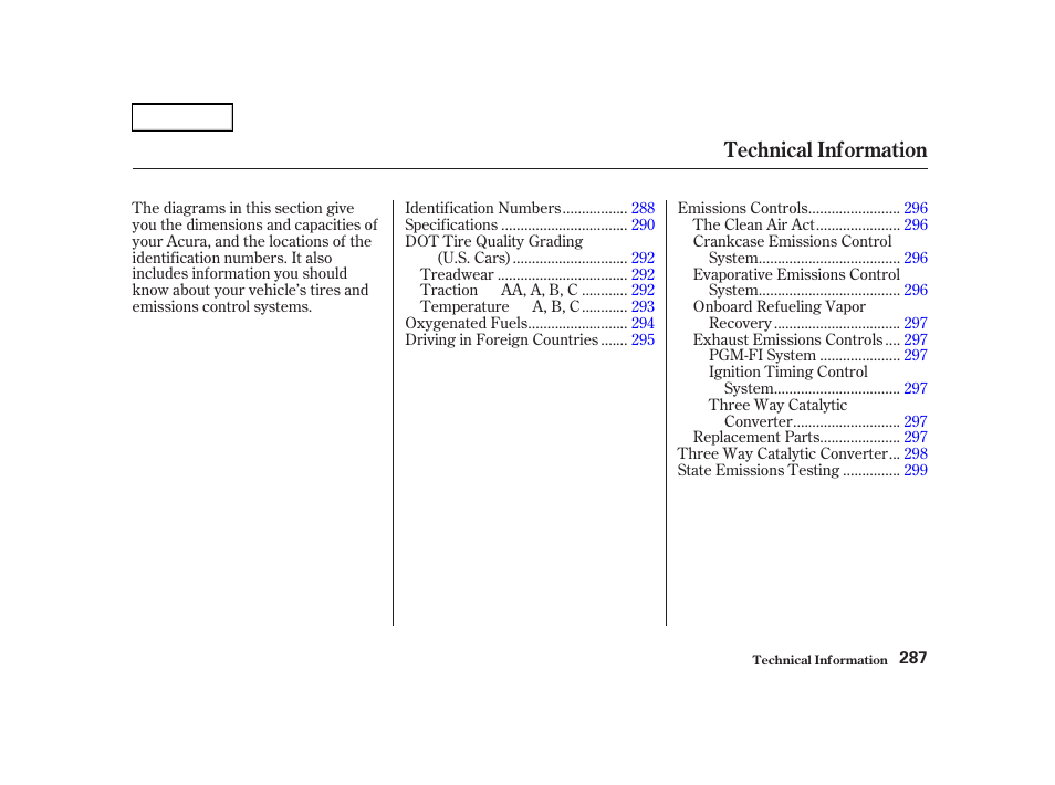 Technical information | Acura 2002 RSX - Owner's Manual User Manual | Page 290 / 320