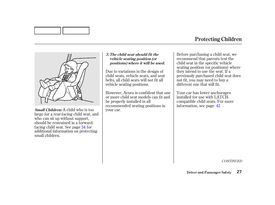 Protecting children | Acura 2002 RSX - Owner's Manual User Manual | Page 30 / 320