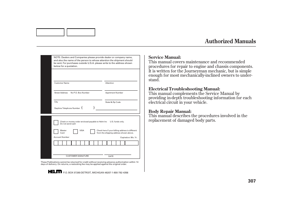 Authorized manuals | Acura 2002 RSX - Owner's Manual User Manual | Page 310 / 320
