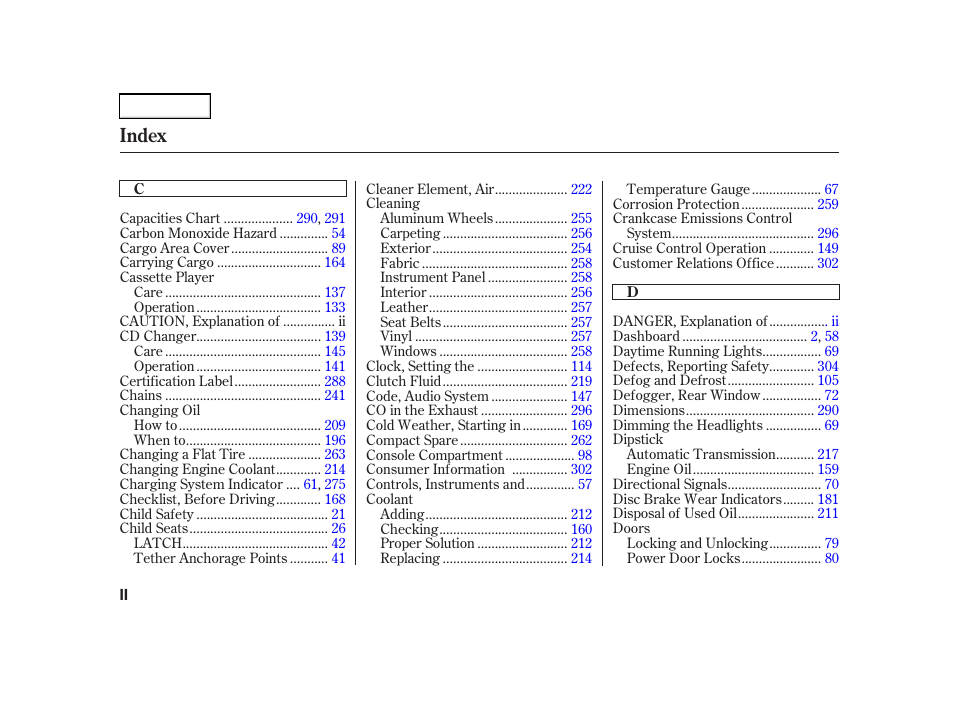 Index | Acura 2002 RSX - Owner's Manual User Manual | Page 312 / 320