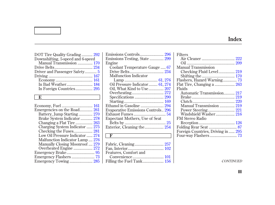 Index | Acura 2002 RSX - Owner's Manual User Manual | Page 313 / 320