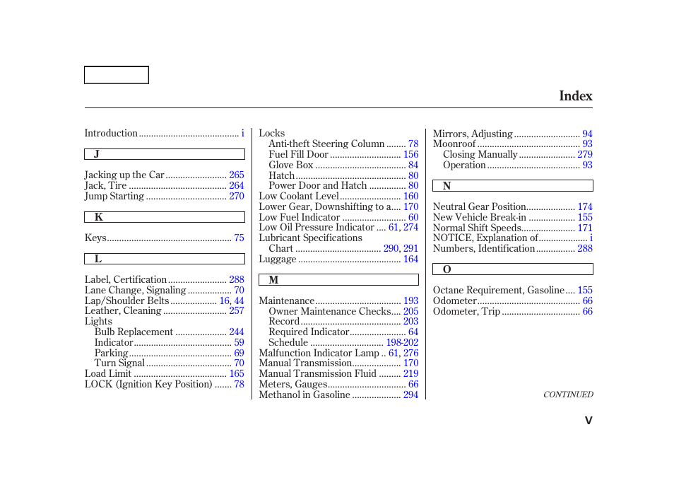 Index | Acura 2002 RSX - Owner's Manual User Manual | Page 315 / 320
