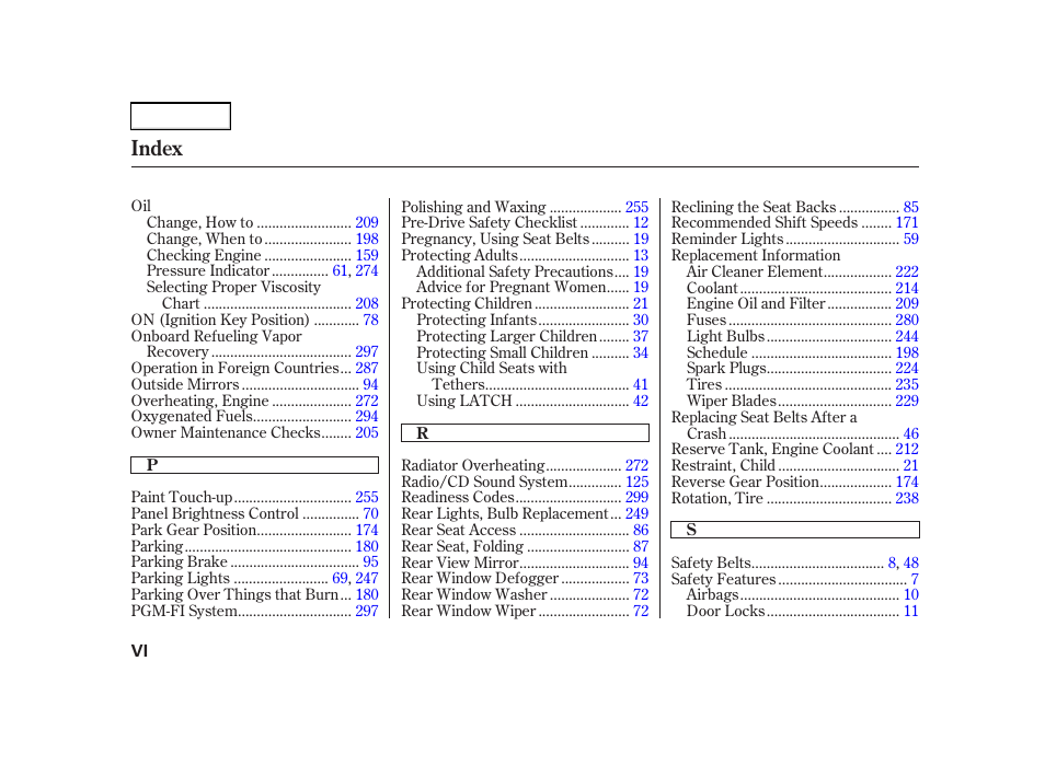 Index | Acura 2002 RSX - Owner's Manual User Manual | Page 316 / 320