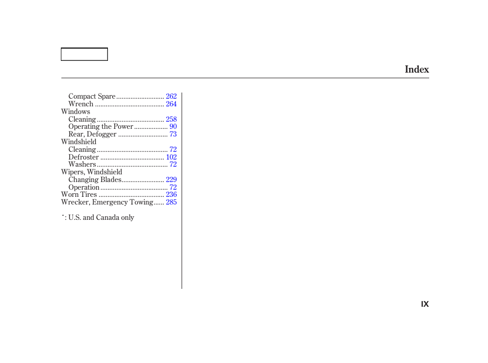 Index | Acura 2002 RSX - Owner's Manual User Manual | Page 319 / 320