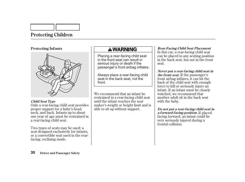 Protecting children | Acura 2002 RSX - Owner's Manual User Manual | Page 33 / 320