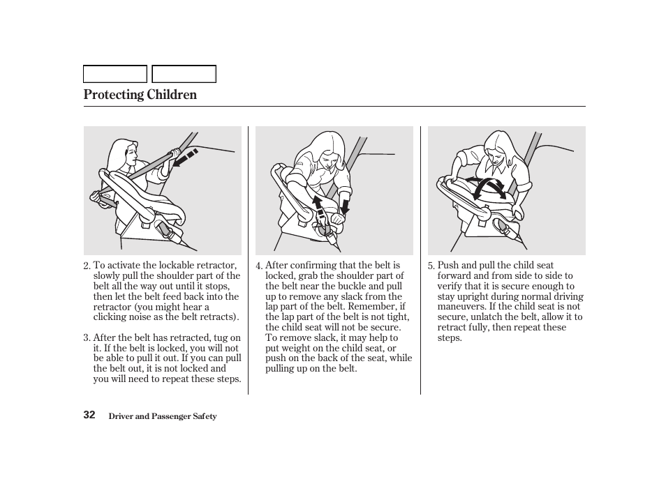 Protecting children | Acura 2002 RSX - Owner's Manual User Manual | Page 35 / 320