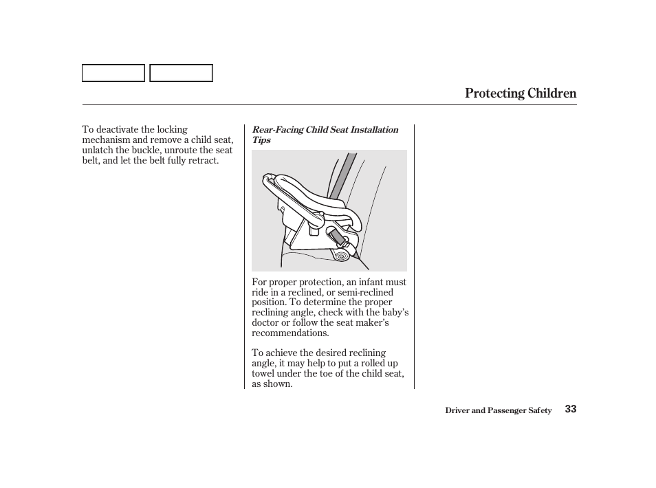 Protecting children | Acura 2002 RSX - Owner's Manual User Manual | Page 36 / 320