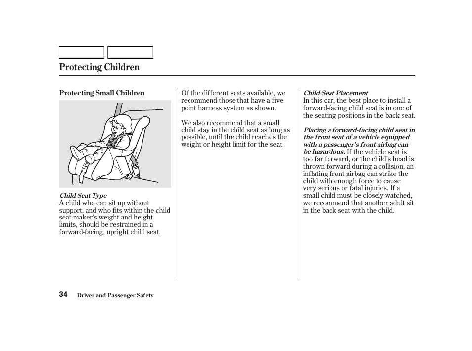 Protecting children | Acura 2002 RSX - Owner's Manual User Manual | Page 37 / 320