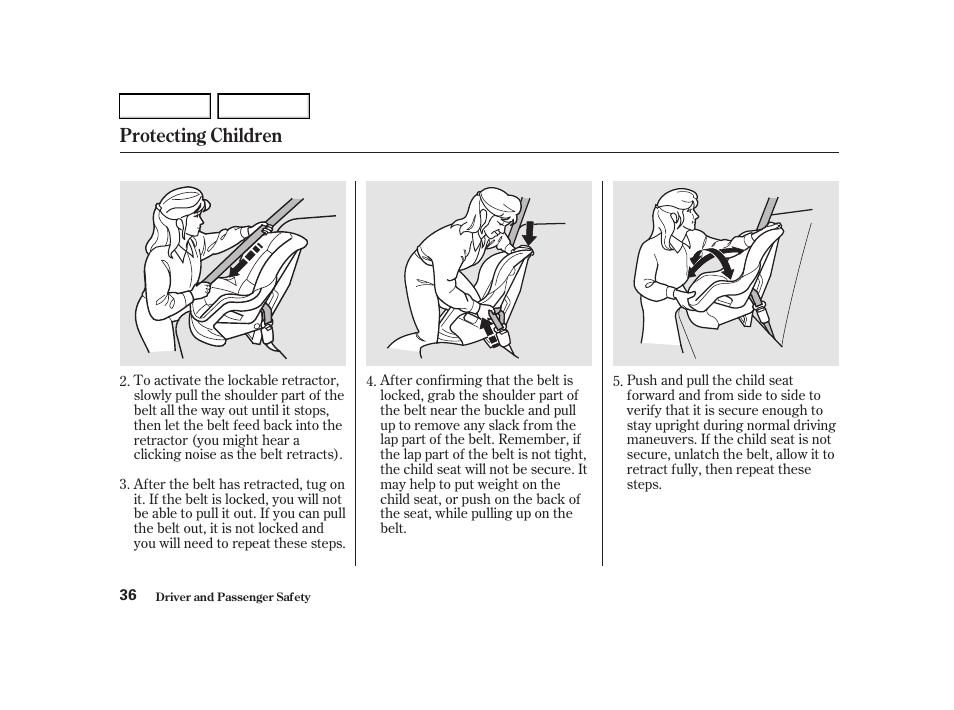 Protecting children | Acura 2002 RSX - Owner's Manual User Manual | Page 39 / 320