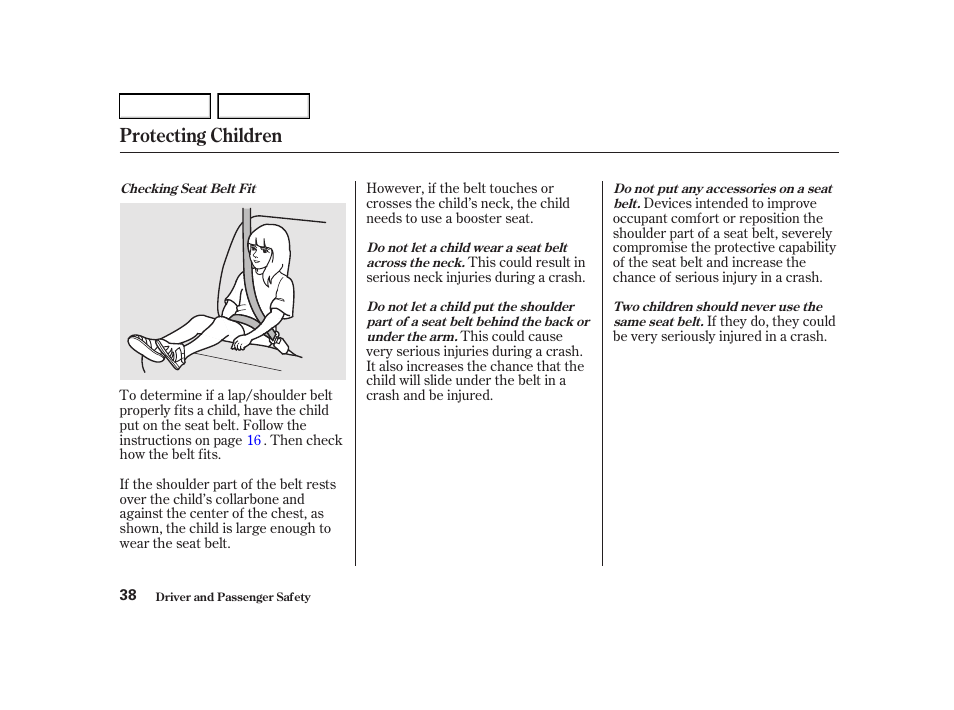 Protecting children | Acura 2002 RSX - Owner's Manual User Manual | Page 41 / 320