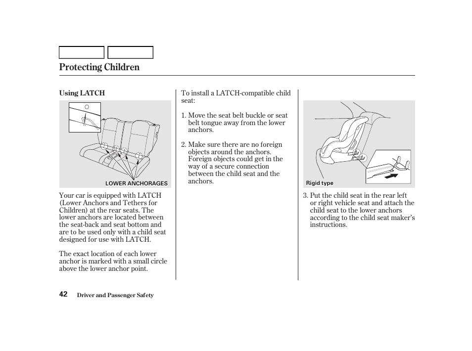 Protecting children | Acura 2002 RSX - Owner's Manual User Manual | Page 45 / 320