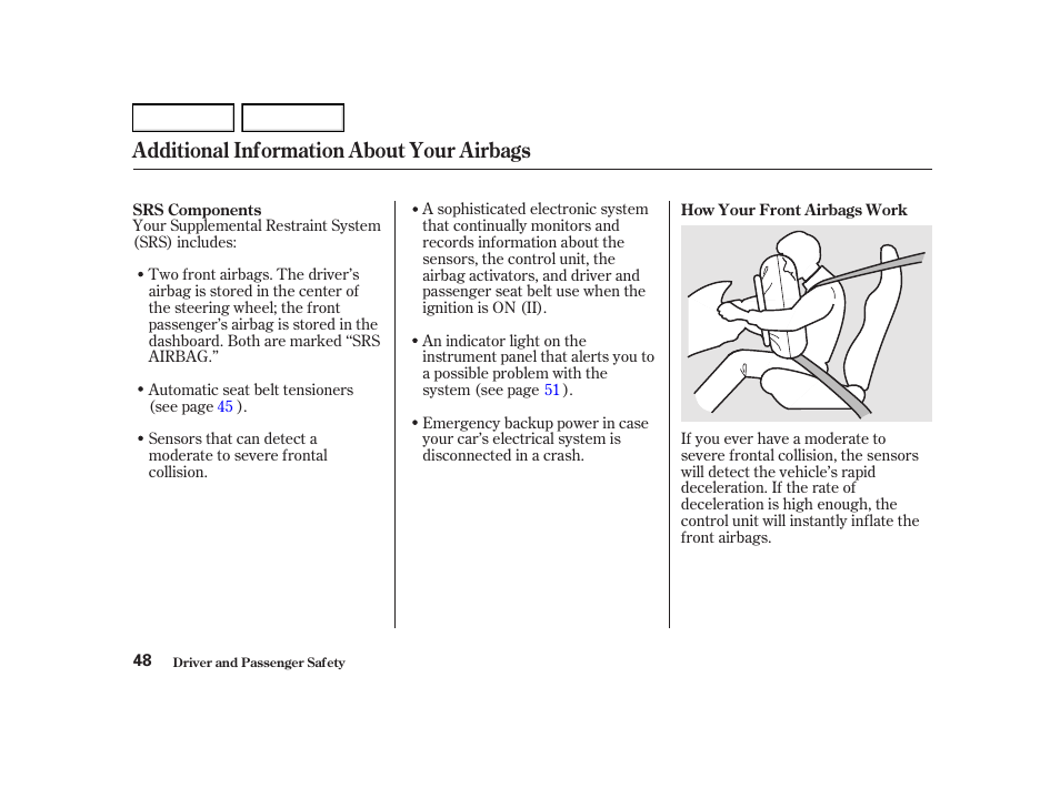 Additional information about your airbags | Acura 2002 RSX - Owner's Manual User Manual | Page 51 / 320