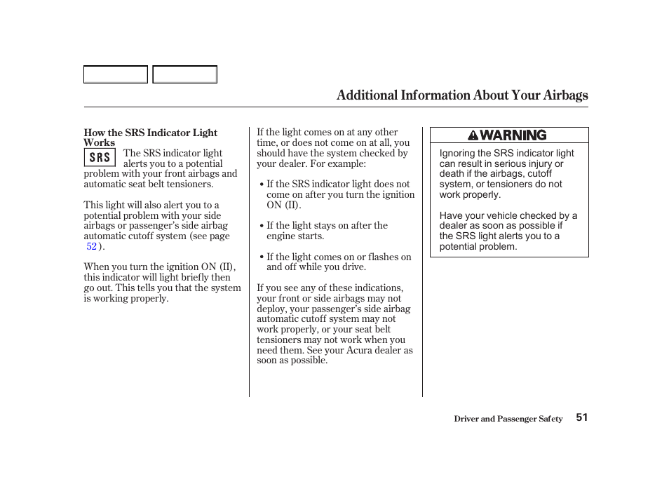Additional information about your airbags | Acura 2002 RSX - Owner's Manual User Manual | Page 54 / 320