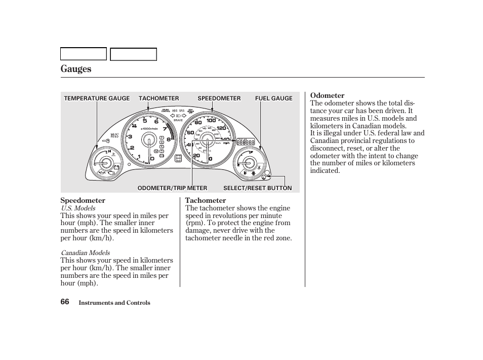 Gauges | Acura 2002 RSX - Owner's Manual User Manual | Page 69 / 320