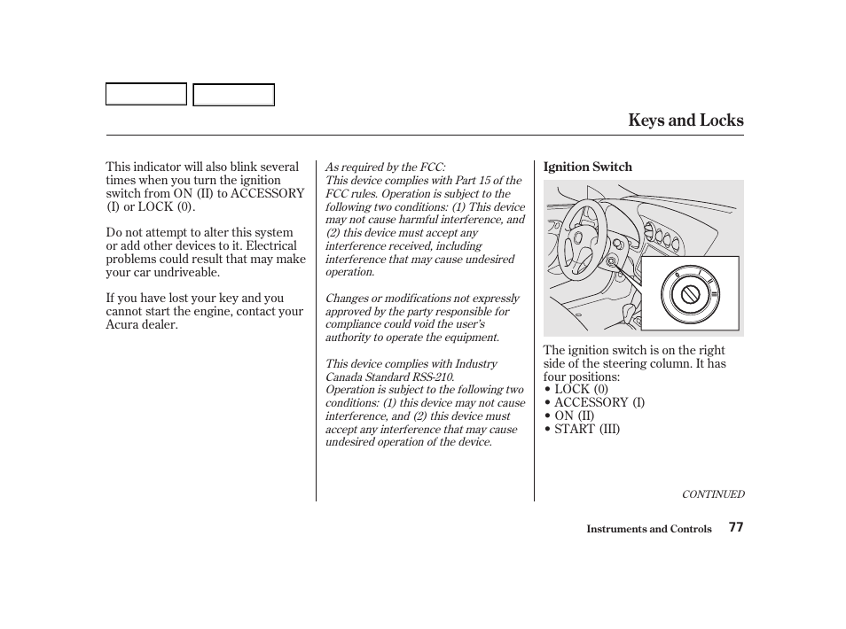 Keys and locks | Acura 2002 RSX - Owner's Manual User Manual | Page 80 / 320