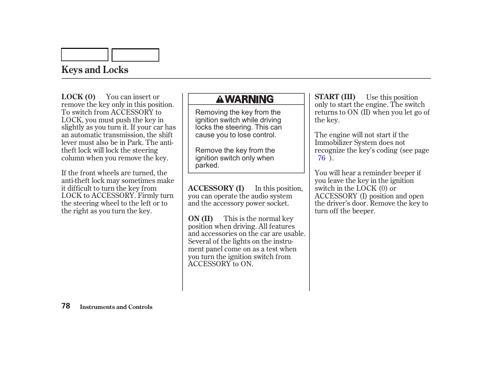 Keys and locks | Acura 2002 RSX - Owner's Manual User Manual | Page 81 / 320