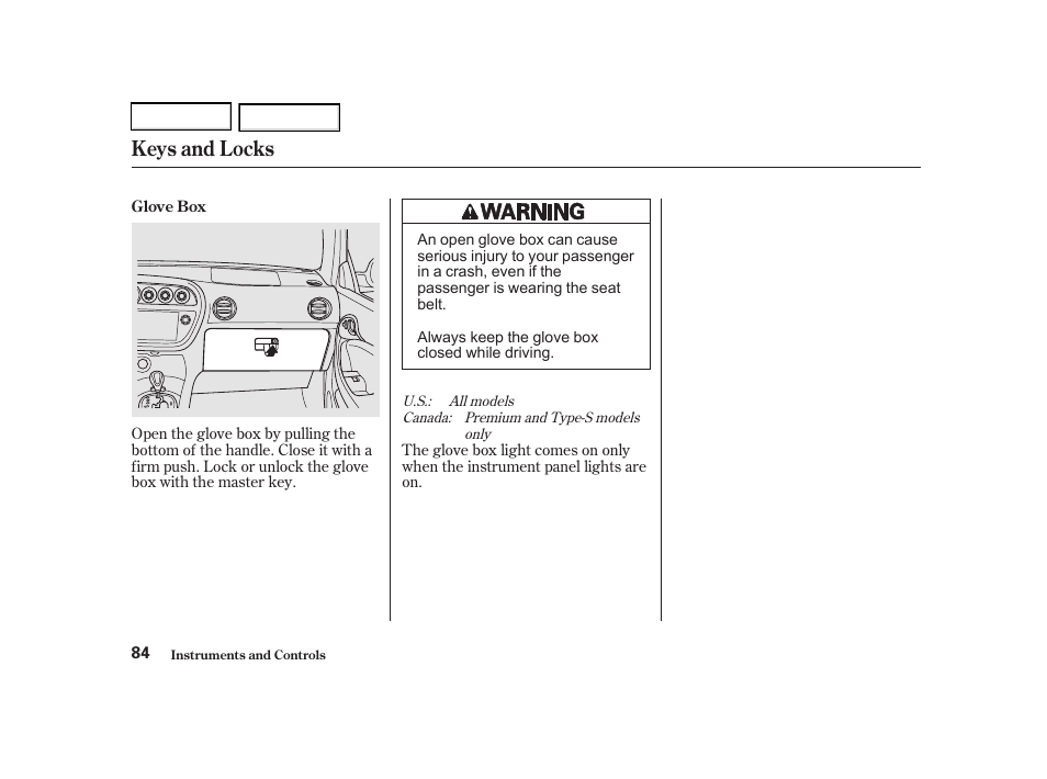Keys and locks | Acura 2002 RSX - Owner's Manual User Manual | Page 87 / 320