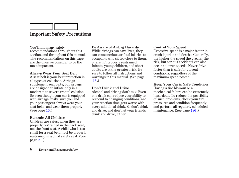 Important safety precautions | Acura 2002 RSX - Owner's Manual User Manual | Page 9 / 320