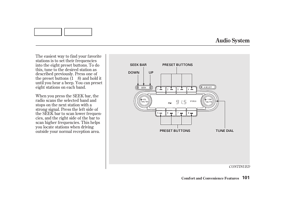 Audio system | Acura 2002 NSX - Owner's Manual User Manual | Page 104 / 301