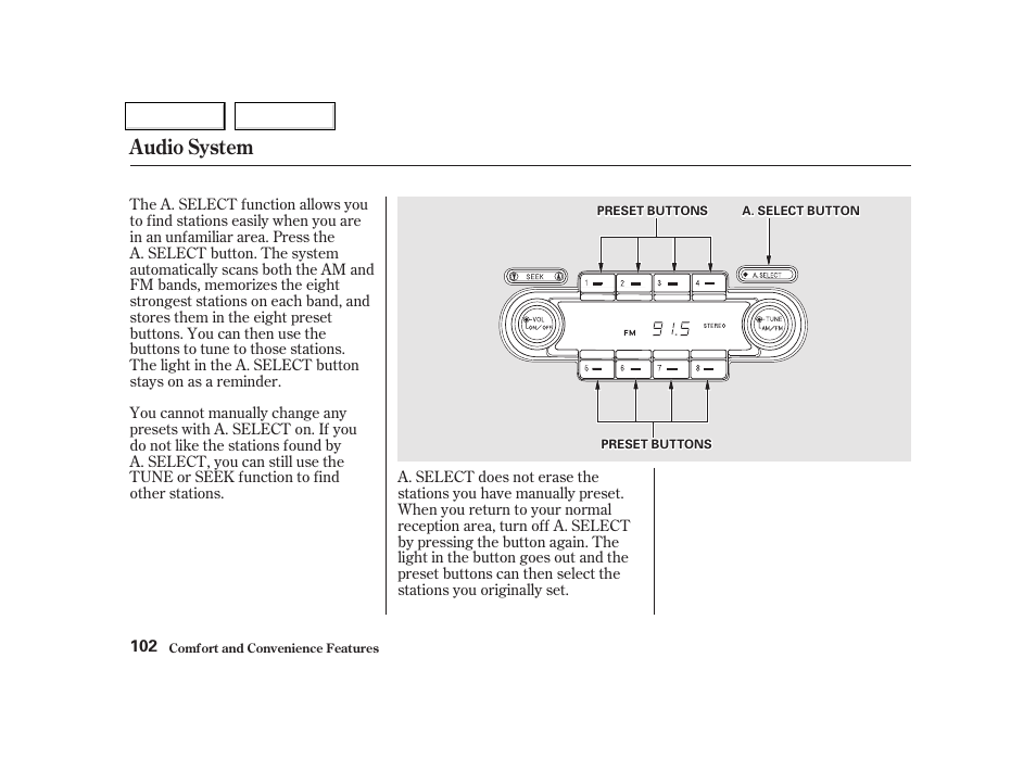 Audio system | Acura 2002 NSX - Owner's Manual User Manual | Page 105 / 301