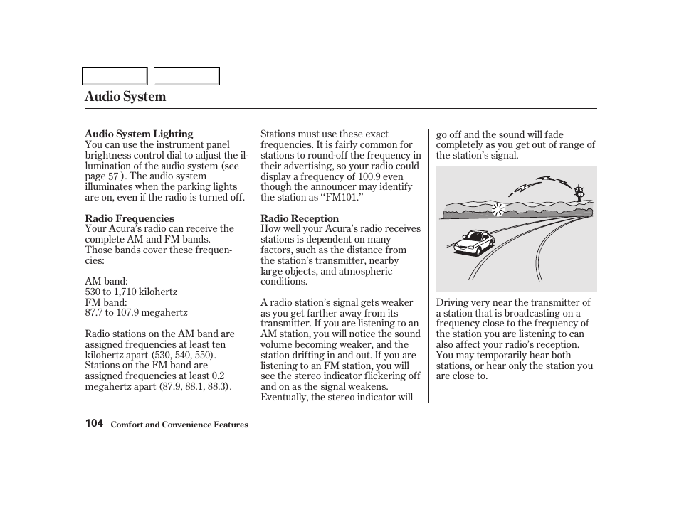 Audio system | Acura 2002 NSX - Owner's Manual User Manual | Page 107 / 301