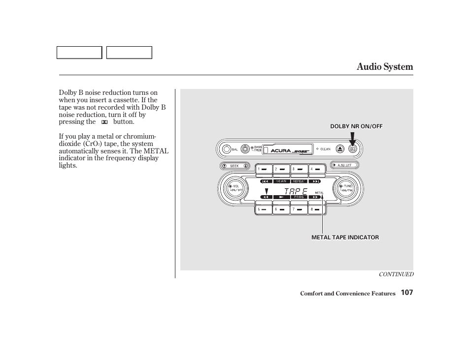 Audio system | Acura 2002 NSX - Owner's Manual User Manual | Page 110 / 301