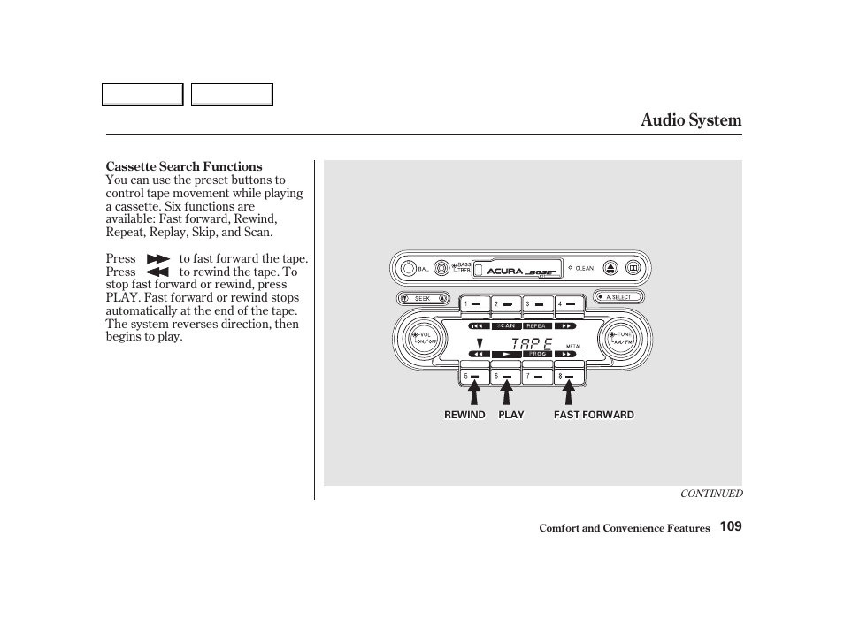 Audio system | Acura 2002 NSX - Owner's Manual User Manual | Page 112 / 301