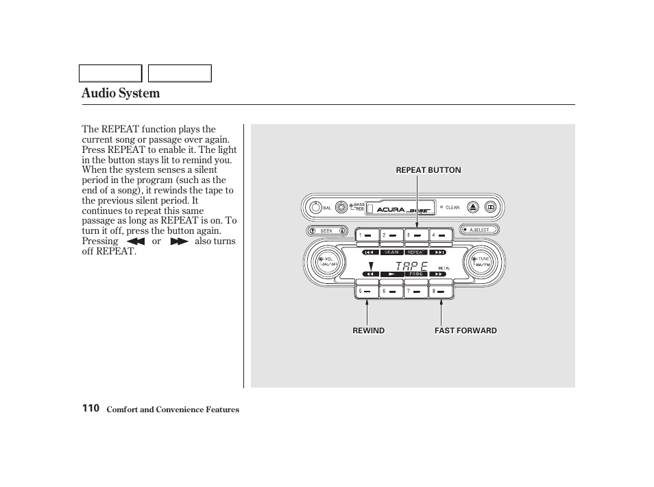 Audio system | Acura 2002 NSX - Owner's Manual User Manual | Page 113 / 301