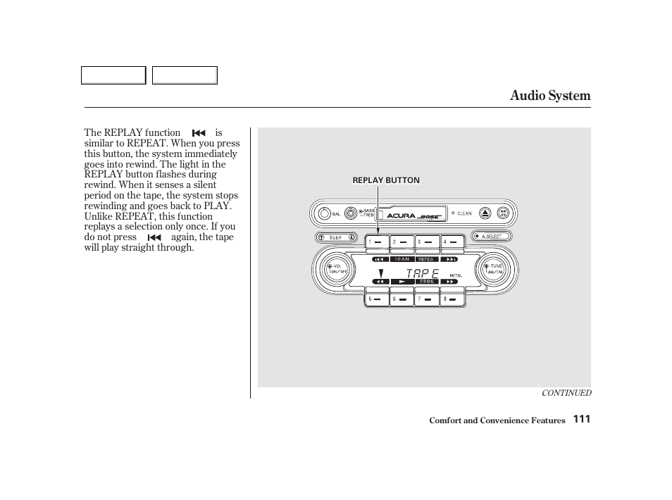 Audio system | Acura 2002 NSX - Owner's Manual User Manual | Page 114 / 301
