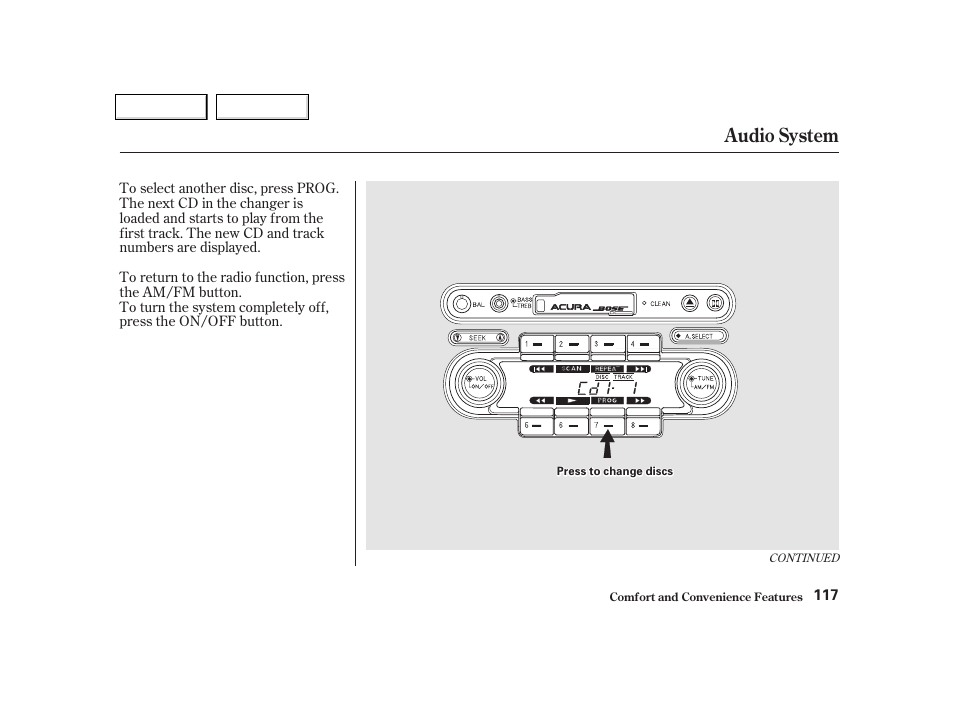 Audio system | Acura 2002 NSX - Owner's Manual User Manual | Page 120 / 301