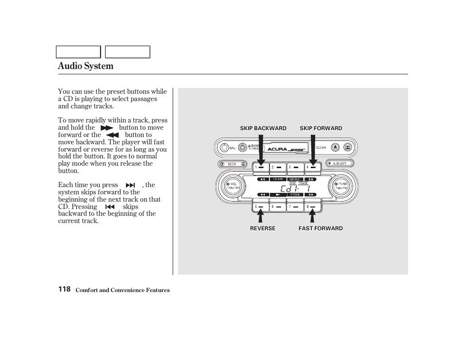 Audio system | Acura 2002 NSX - Owner's Manual User Manual | Page 121 / 301