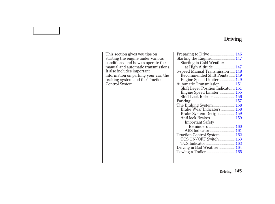Driving | Acura 2002 NSX - Owner's Manual User Manual | Page 148 / 301