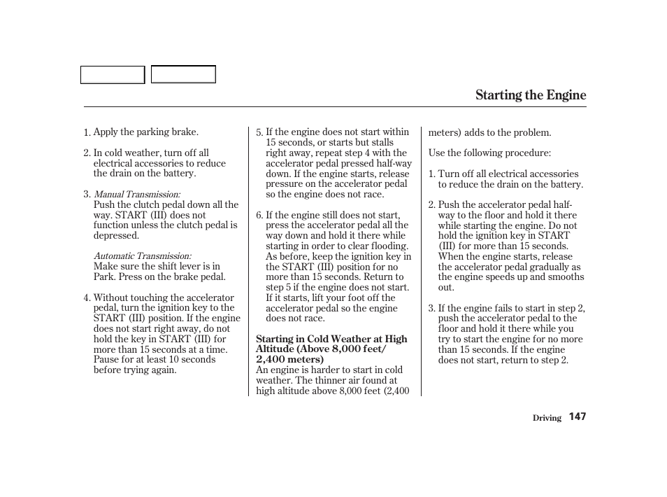 Starting the engine | Acura 2002 NSX - Owner's Manual User Manual | Page 150 / 301