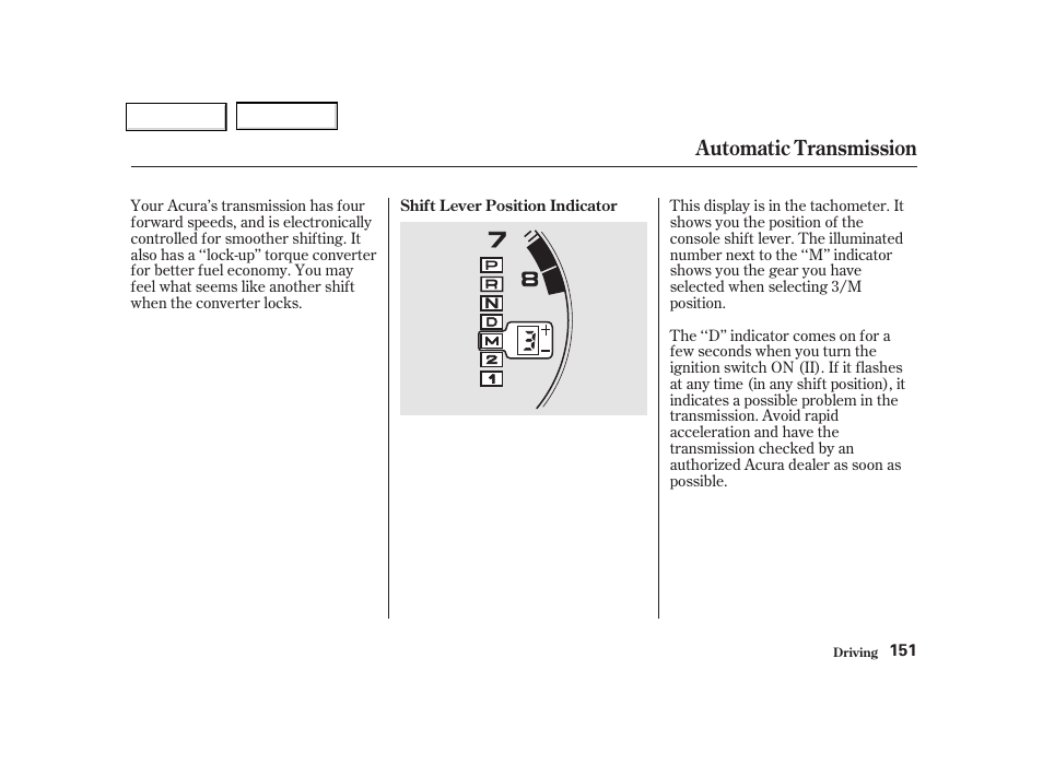 Automatic transmission | Acura 2002 NSX - Owner's Manual User Manual | Page 154 / 301