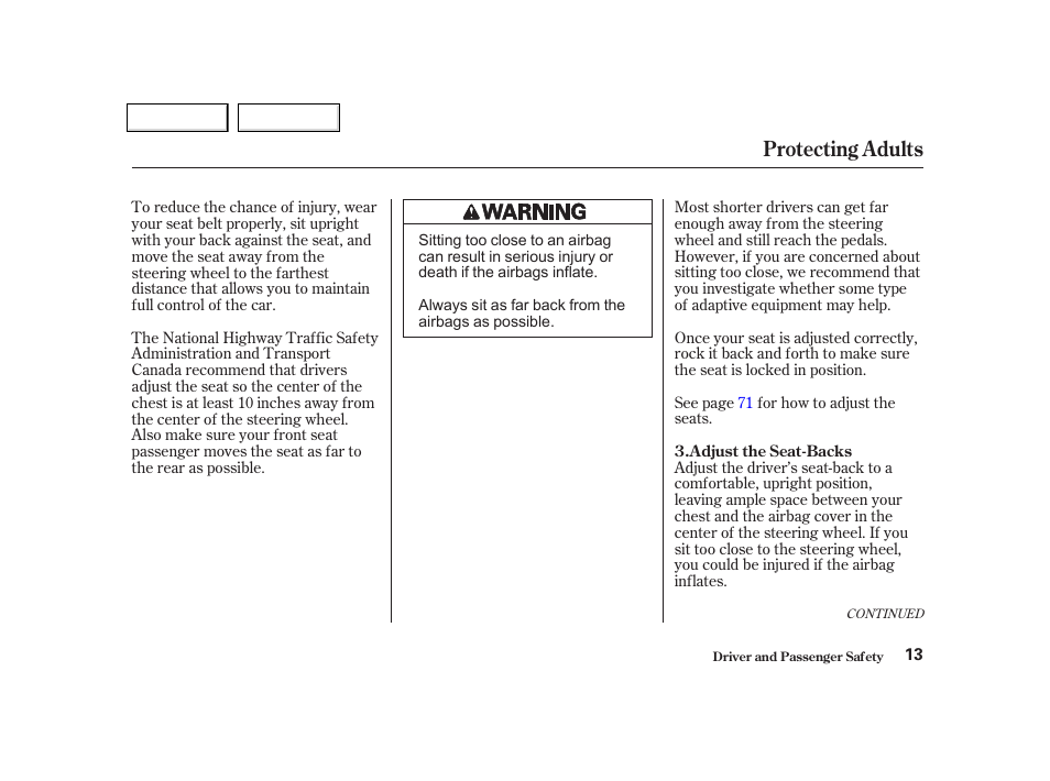 Protecting adults | Acura 2002 NSX - Owner's Manual User Manual | Page 16 / 301
