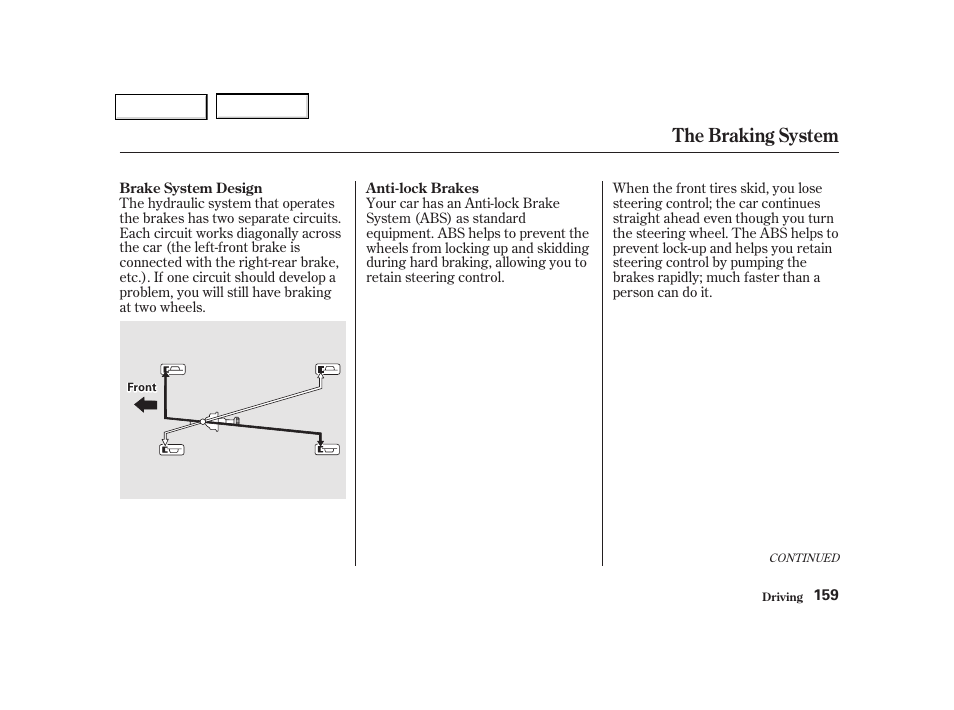 The braking system | Acura 2002 NSX - Owner's Manual User Manual | Page 162 / 301