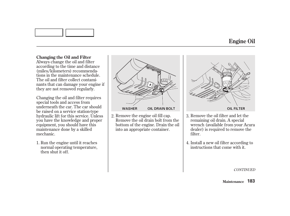 Engine oil | Acura 2002 NSX - Owner's Manual User Manual | Page 186 / 301