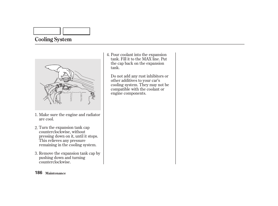 Cooling system | Acura 2002 NSX - Owner's Manual User Manual | Page 189 / 301