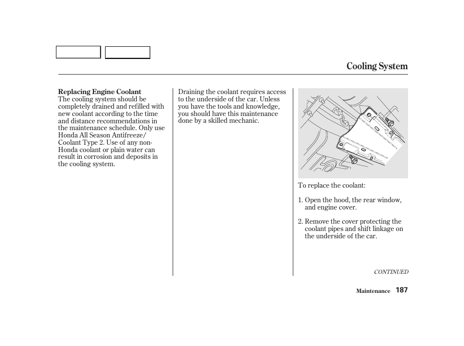 Cooling system | Acura 2002 NSX - Owner's Manual User Manual | Page 190 / 301