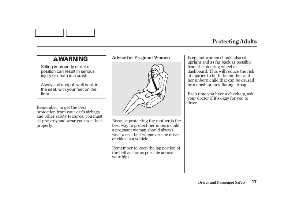Protecting adults | Acura 2002 NSX - Owner's Manual User Manual | Page 20 / 301