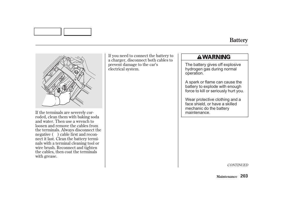 Battery | Acura 2002 NSX - Owner's Manual User Manual | Page 206 / 301