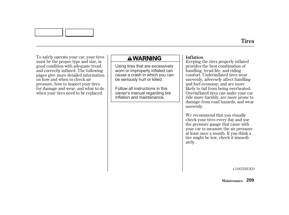 Tires | Acura 2002 NSX - Owner's Manual User Manual | Page 212 / 301