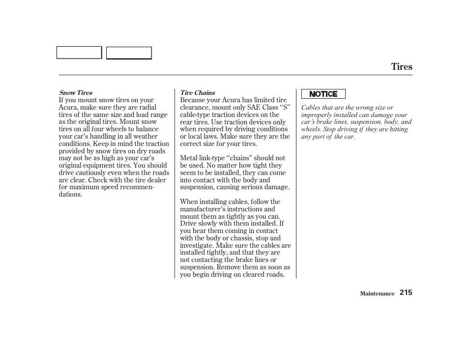 Tires | Acura 2002 NSX - Owner's Manual User Manual | Page 218 / 301