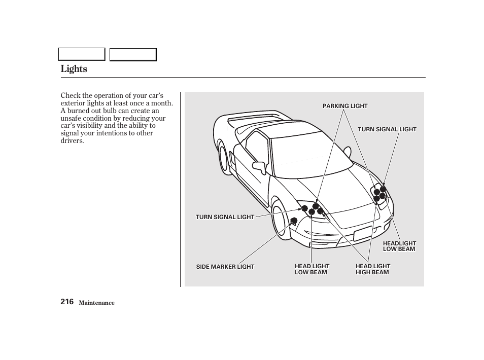 Lights | Acura 2002 NSX - Owner's Manual User Manual | Page 219 / 301